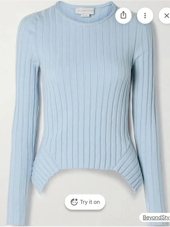 Stella McCartney Light Blue Ribbed Knit sweater, made in Italy, XS - Picture 2 of 9